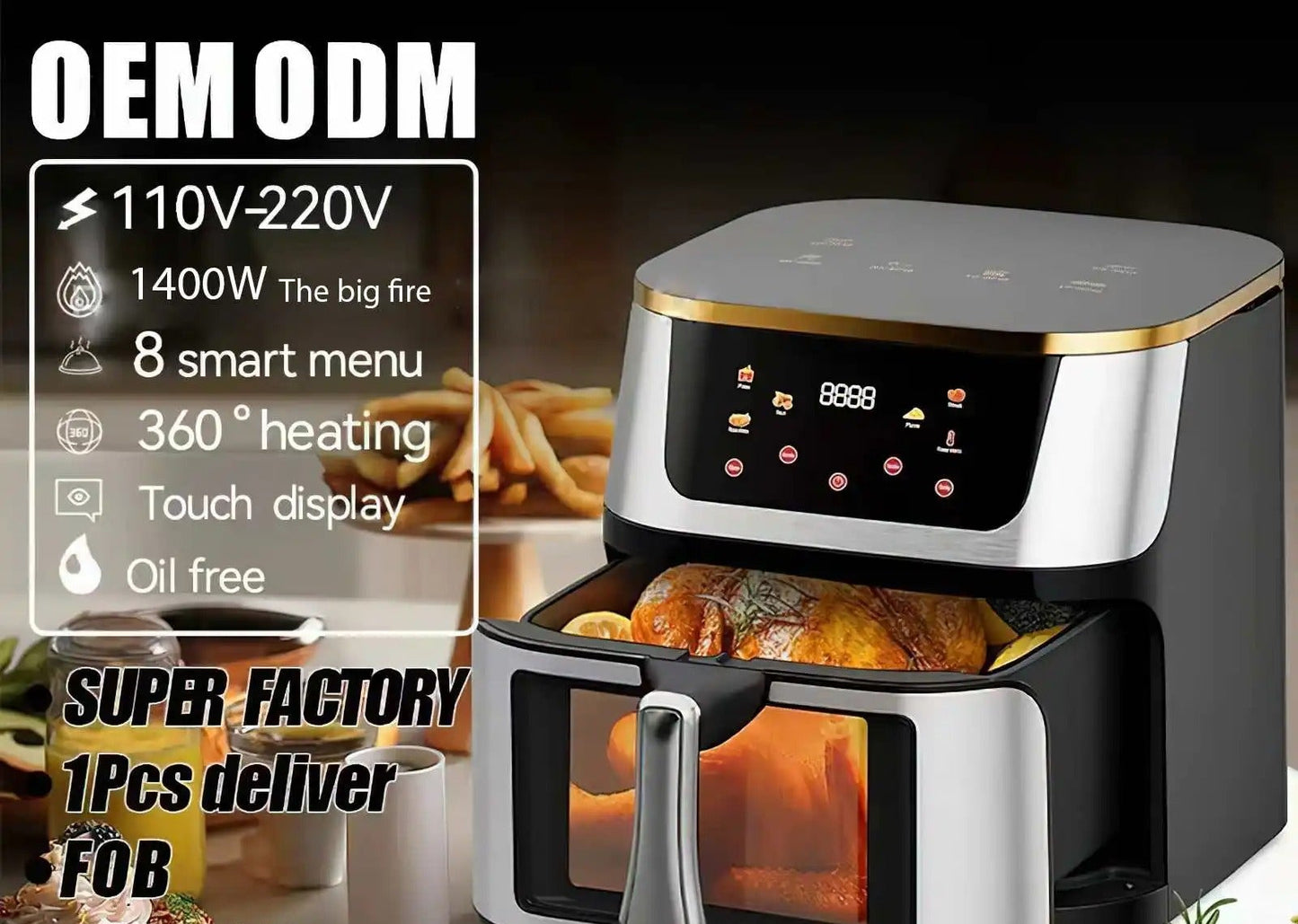 Friteuse sans huile 8L – Cuisine saine et croustillante avec 8 menus intelligents et affichage numérique.