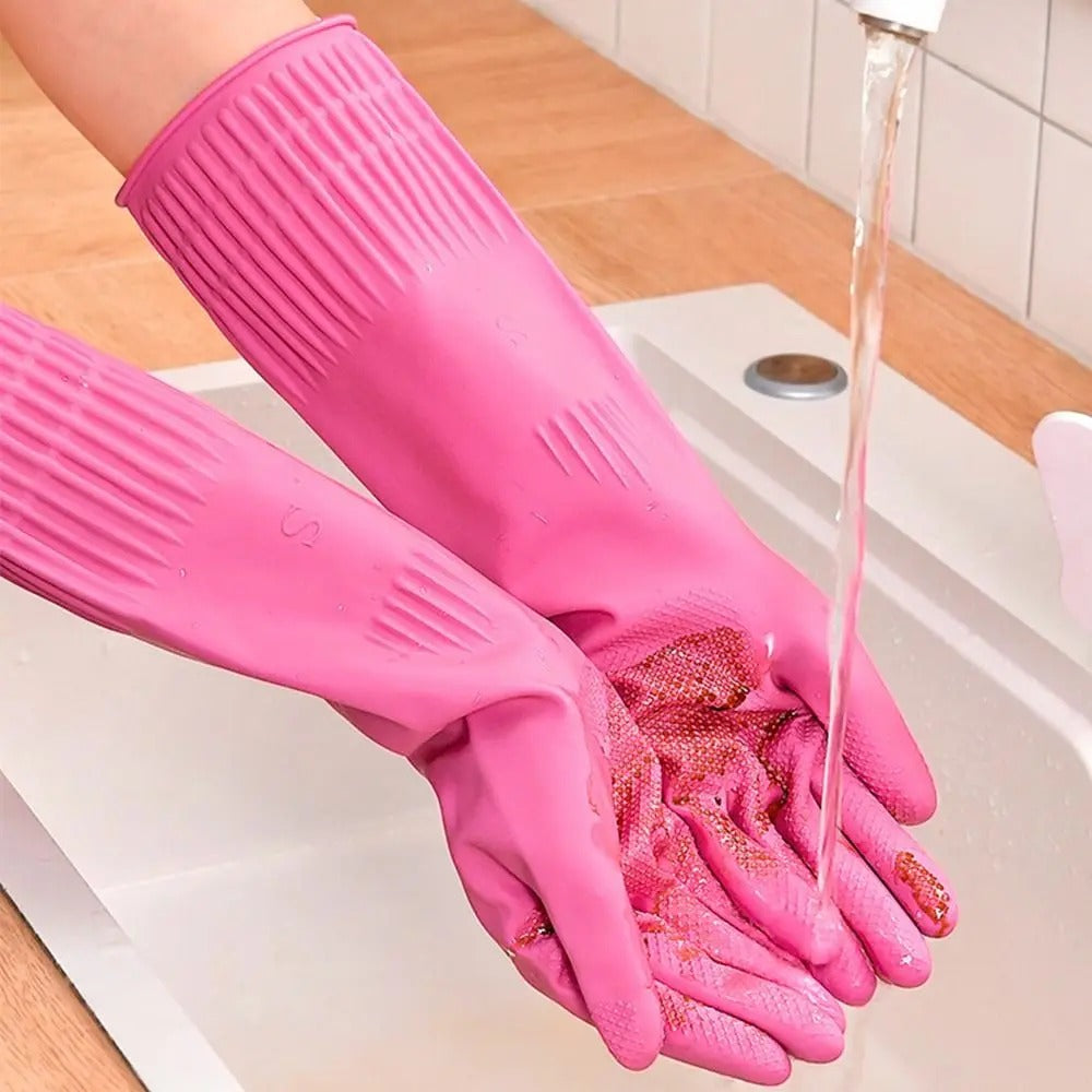 Gants de Vaisselle Longs – Manchette 38 cm en silicone rose avec texture antidérapante pour le lavage des ustensiles