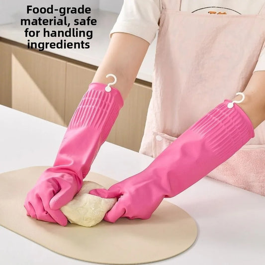 Gants de Vaisselle Longs – Manchette 38 cm en silicone rose pour la manipulation d'ingrédients alimentaires