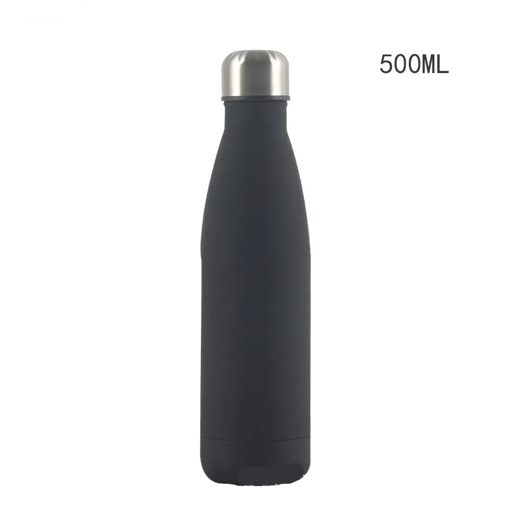 Gourde Isotherme Inox 304 de 500ML en noir, idéale pour garder les boissons chaudes ou froides.