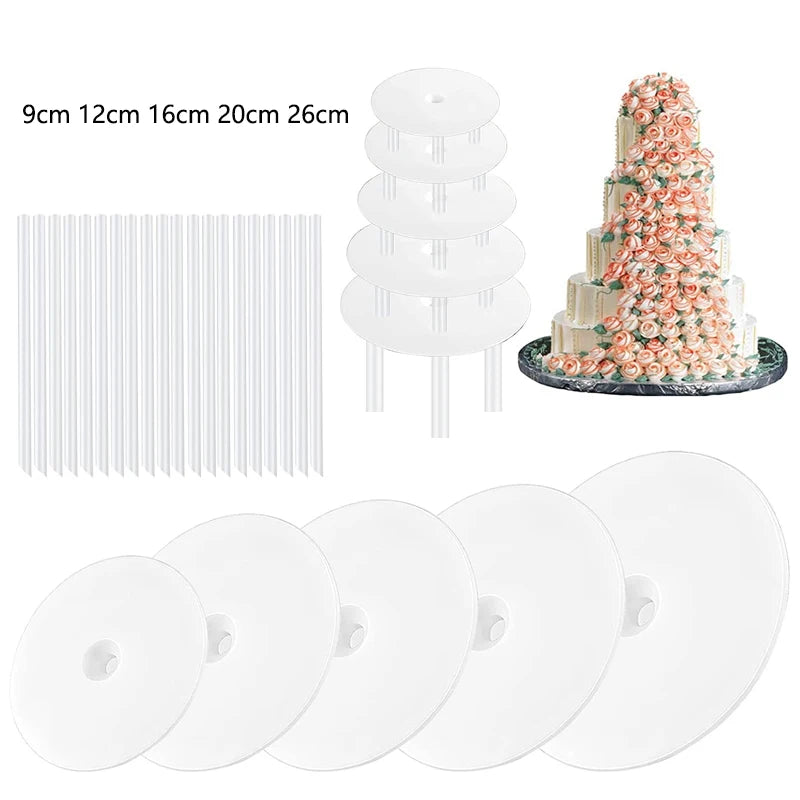 Supports à gâteaux multi-niveaux disques et tiges plastiques blanches 5 tailles 9 12 16 20 26 cm pour gâteaux à étages