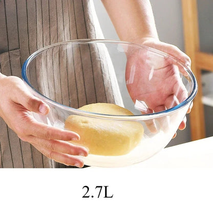 Grand bol en verre transparent de 2.7L, parfait pour toutes vos préparations culinaires
