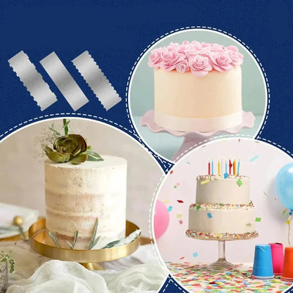 Grattoir à Gâteau en Inox pour Décoration avec différents styles de gâteaux et décorations colorées