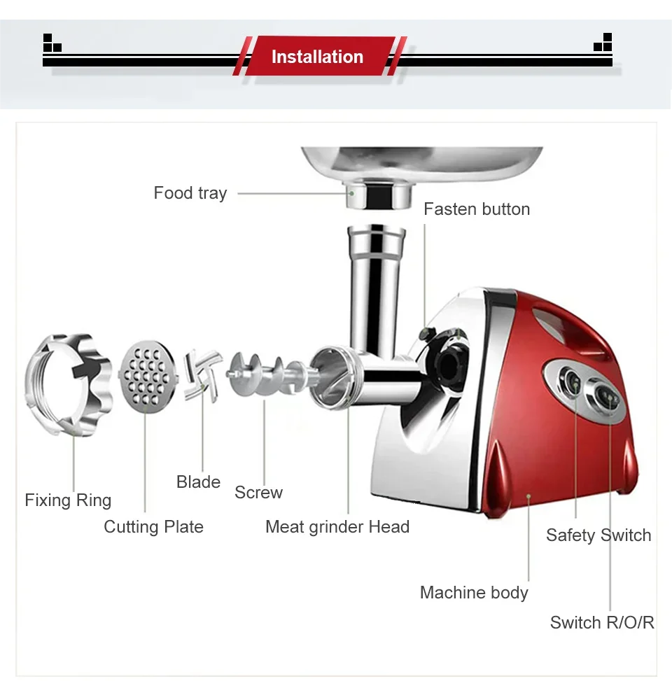 Hachoir à Viande Électrique 2800W en Inox avec accessoires pour une utilisation facile et efficace