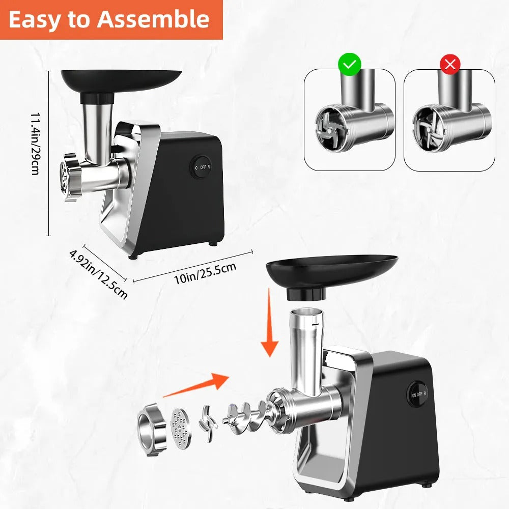 Hachoir à Viande Électrique en Acier Inoxydable facile à assembler avec divers accessoires et un design moderne