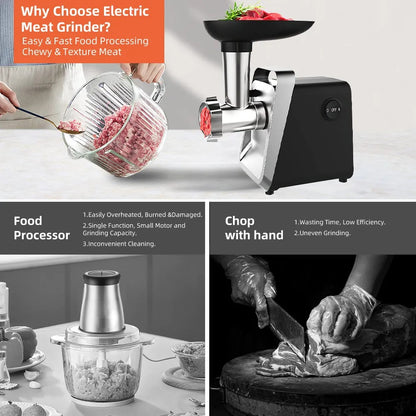 Hachoir à Viande Électrique en Acier Inoxydable avec fonction de broyage rapide et facile pour la préparation des aliments