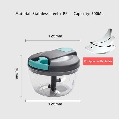 Hachoir à Viande Manuel à Tirage Hachoir Multifonction pour Viande, Légumes et Fruits en acier inoxydable avec une capacité de 500ML