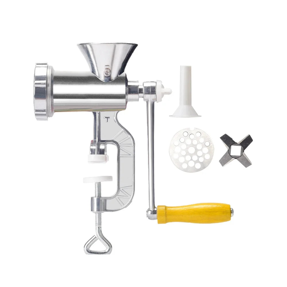 Hachoir à Viande Manuel Multifonction – Compact & Pratique en métal avec poignée en bois et accessoires