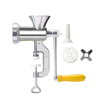 Hachoir à Viande Manuel Multifonction – Compact & Pratique en métal avec poignée en bois et accessoires