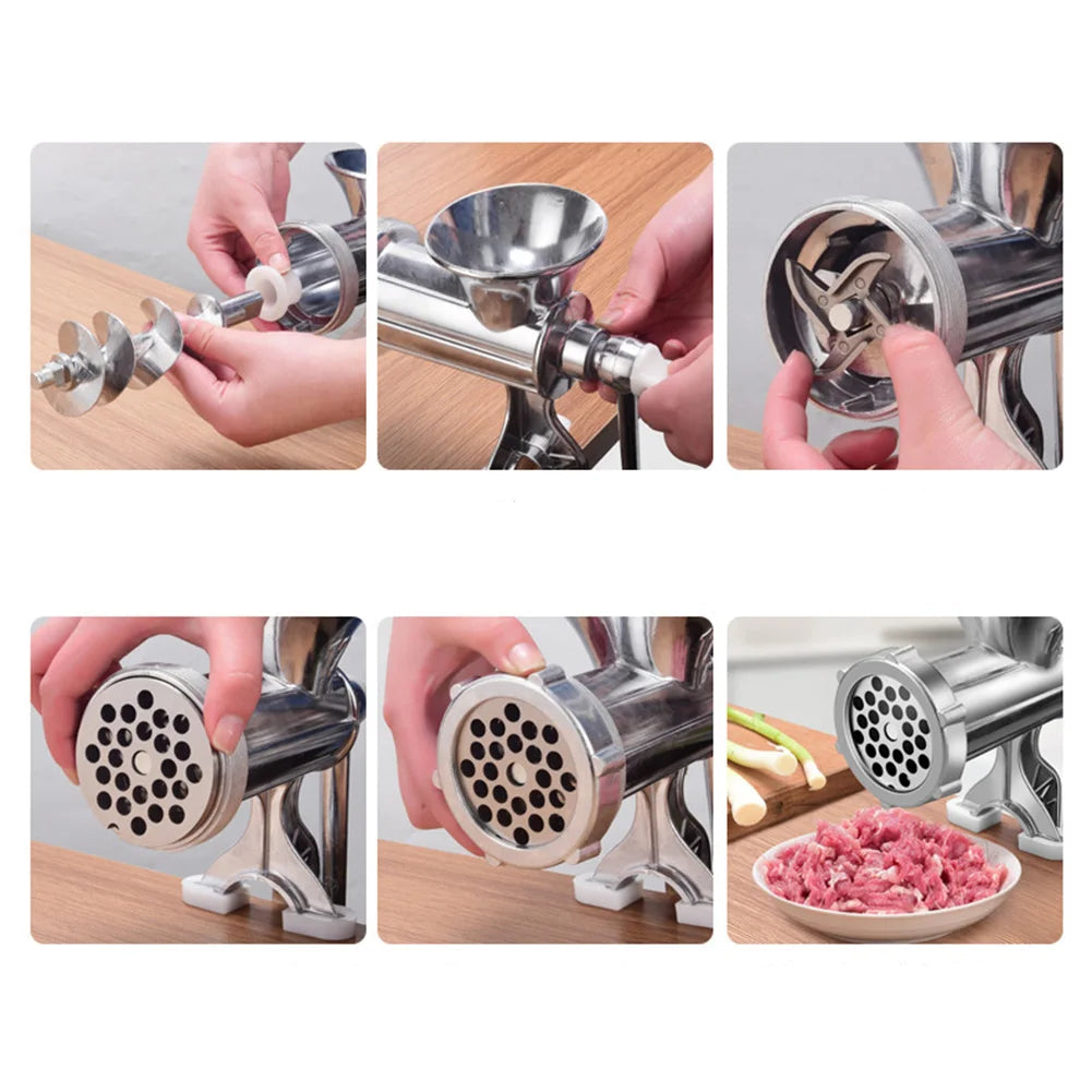 Hachoir à Viande Manuel Multifonction – Compact & Pratique en acier inoxydable avec accessoires démontables et viande hachée