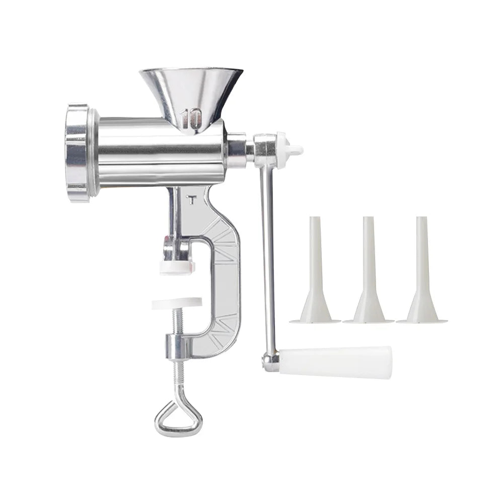 Hachoir à Viande Manuel Multifonction – Compact & Pratique en acier inoxydable avec accessoires blancs