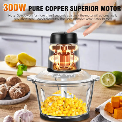 Hachoir Électrique 2 L en Verre avec moteur en cuivre de 300W pour hacher facilement aliments