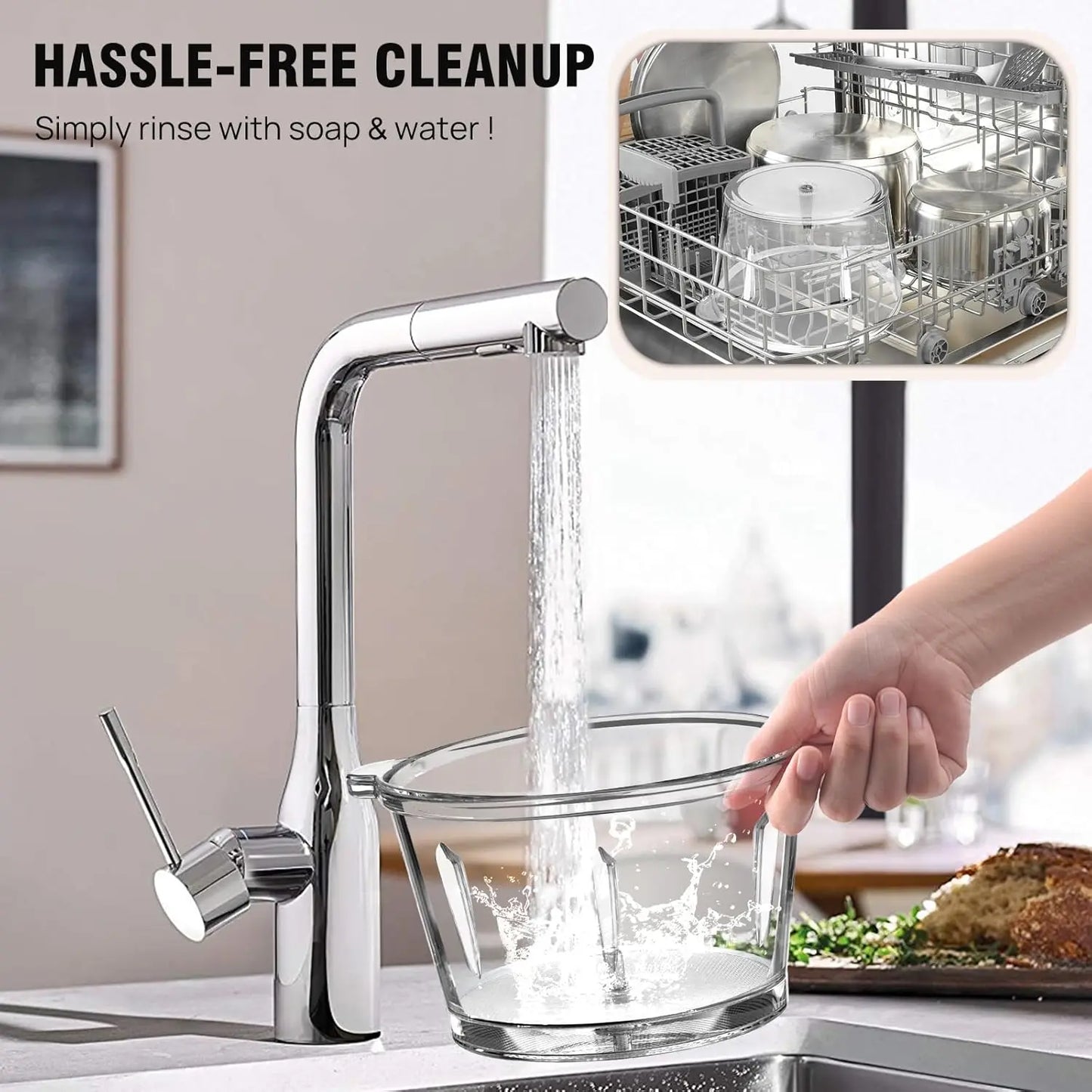 Hachoir Électrique 2 L en Verre avec un lavabo moderne facilitant le nettoyage sans tracas