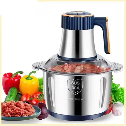 Hachoir Électrique 500W – 5L, 6 Lames, Silencieux & Multifonction Cuisine avec légumes frais en arrière-plan