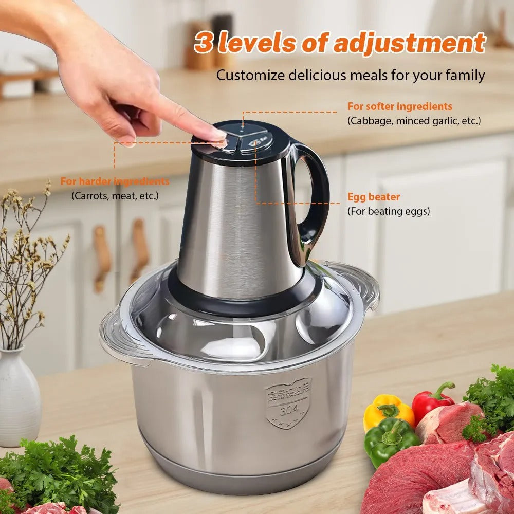 Hachoir Électrique 5L 500W Viande & Légumes avec 3 niveaux de réglage pour préparer des repas variés