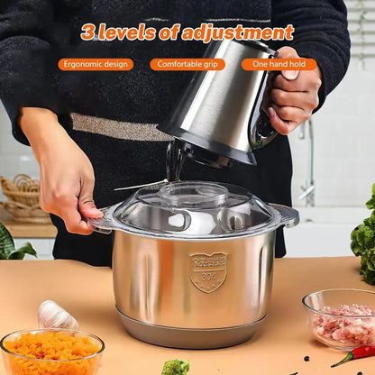 Hachoir Électrique 5L 500W Viande & Légumes avec 3 niveaux de réglage et design ergonomique