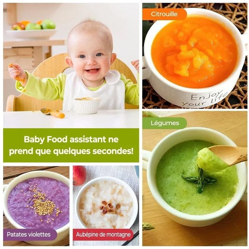 Assistante de nourriture pour bébé avec purées de légumes et potiron, adaptée à un usage rapide