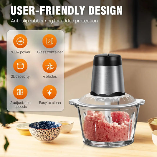 Hachoir Électrique Inox 5L – Puissant, Durable et Multifonction avec bol en verre et lames inox