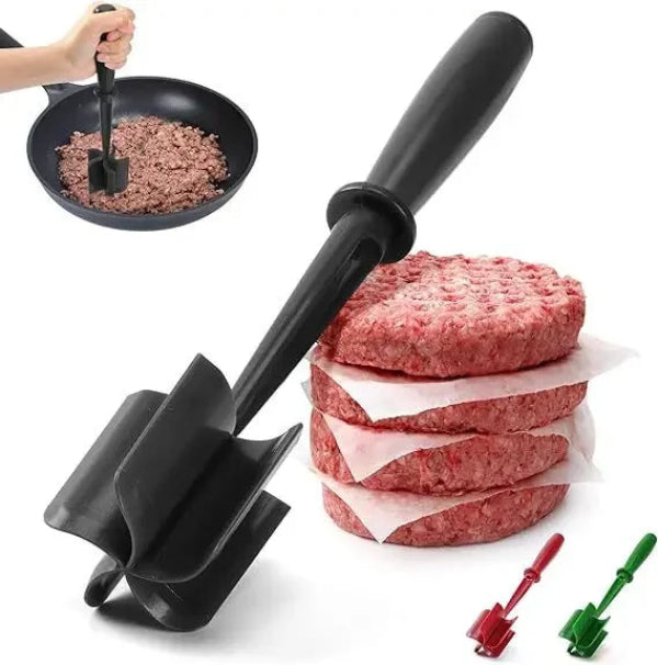 Hachoir Manuel 4-en-1 – Écrase, Mélange, Hache, Prépare avec poignée noire pour viande en steak haché