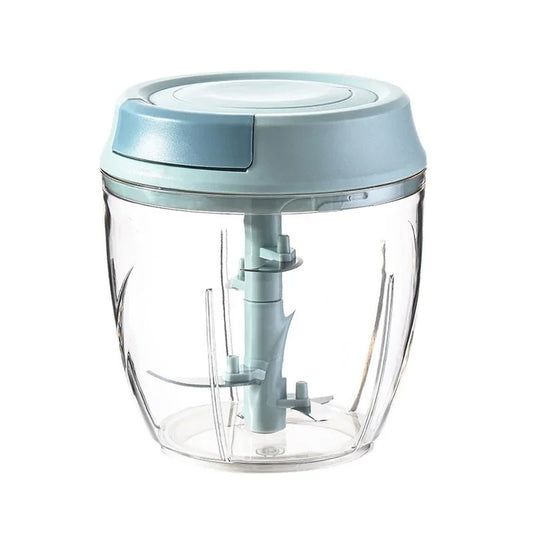 Hachoir Manuel à Corde pour Légumes, Viande en plastique transparent avec couvercle bleu