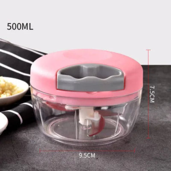 Hachoir Manuel Multifonction 500/900ml – Presse-Ail, Coupe-Légumes, Viande avec capuchon rose