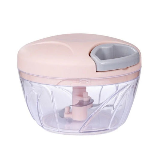 Hachoir Manuel pour Purée Bébé et Préparation Rapide des Repas Maison en plastique avec couvercle rose.