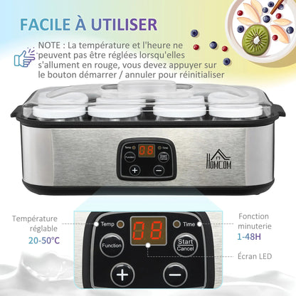 Yaourtière 8 pots en verre  préparez facilement vos yaourts maison avec écran LED et commandes simples