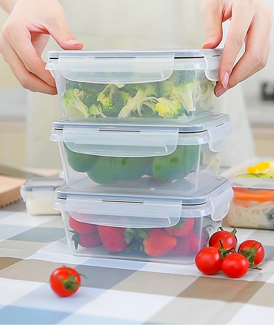 Mains empilant Boîtes Hermétiques HUTHIM – Lot de 16 Sans BPA. Ensemble de contenants transparents hermétiques remplis de légumes