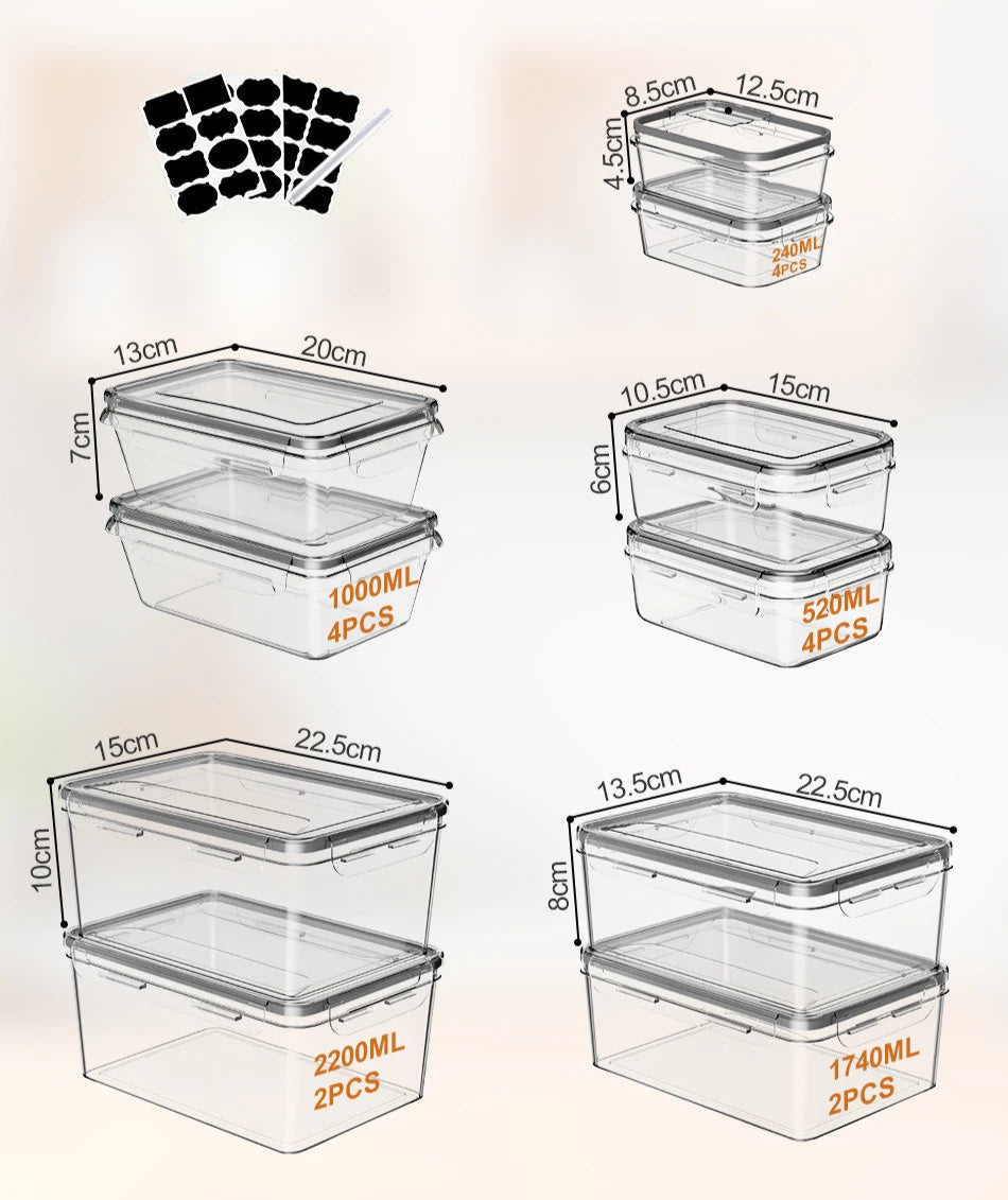 Boîtes Hermétiques HUTHIM – Lot de 16 Sans BPA boîtes transparentes avec couvercles étanches et étiquettes autocollantes