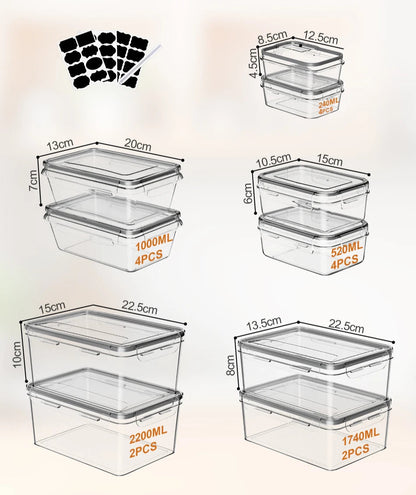 Boîtes Hermétiques HUTHIM – Lot de 16 Sans BPA boîtes transparentes avec couvercles étanches et étiquettes autocollantes