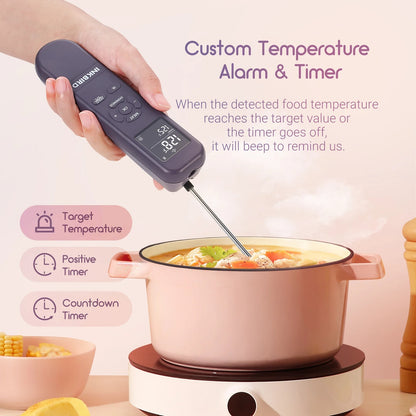 Thermomètre infrarouge 3-en-1 avec alarme de température personnalisée et minuterie pour la cuisson