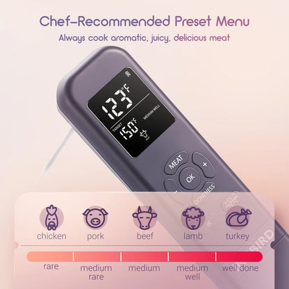 Thermomètre infrarouge 3-en-1 avec écran numérique pour cuisson précise de la viande recommandée par les chefs