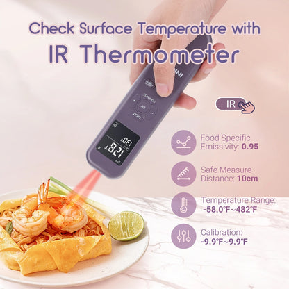 Thermomètre infrarouge 3-en-1 pour vérifier la température des aliments avec écran LCD clair
