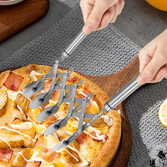 Cutter Pâtisserie Multi-Roues Inox – Découpe avec manches en acier inoxydable utilisé pour couper une pizza