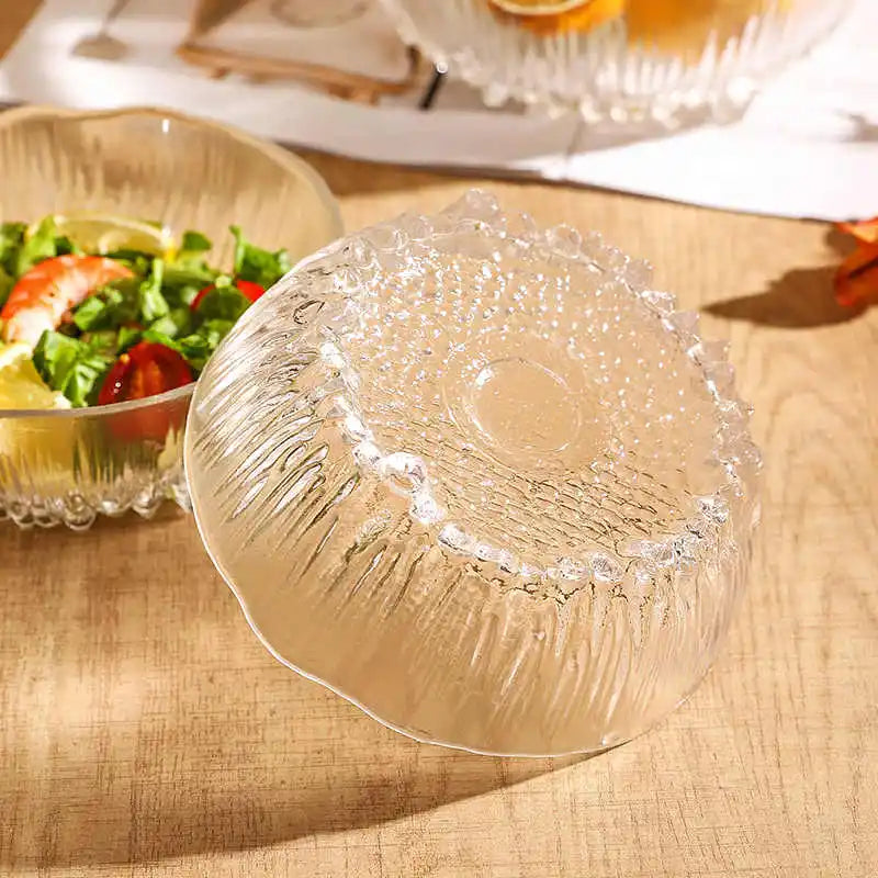 Bol en Verre Transparent Résistant – 1 Pièce – jacffur 16/20 cm avec motif en relief, idéal pour salades
