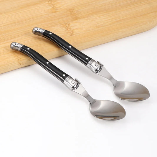 Cuillères Jaswehome –  Dessert & Dîner 6 Pièces en acier inoxydable avec poignées noires élégantes