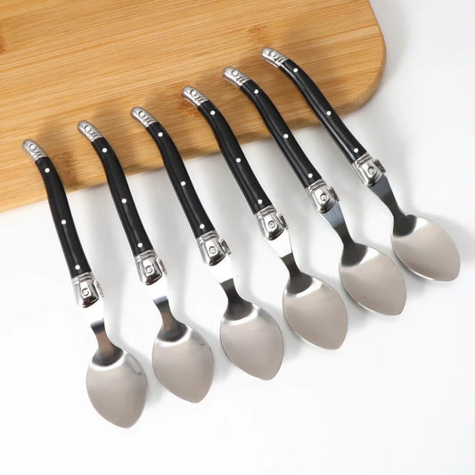 Cuillères Jaswehome – Café & Dîner 6 Pièces en acier inoxydable avec poignées noires élégantes