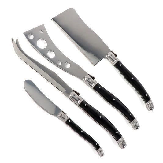 Set Couteaux à Fromage Laguiole Jaswehome – 4 pièces Inox Manche Noir ABS avec lames brillantes et poignées élégantes