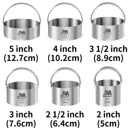Set Emporte-Pièces Inox Ronds et Carrés avec 6 tailles différentes de 5 à 2 pouces pour pâtisserie