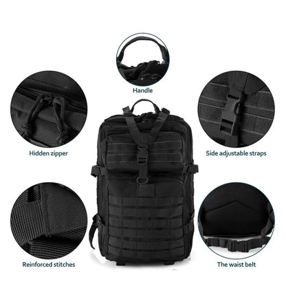 Sac à dos noir avec poches, sangles ajustables et zips cachés pour kit de survie 72h pour 1 personne – Pack Solo