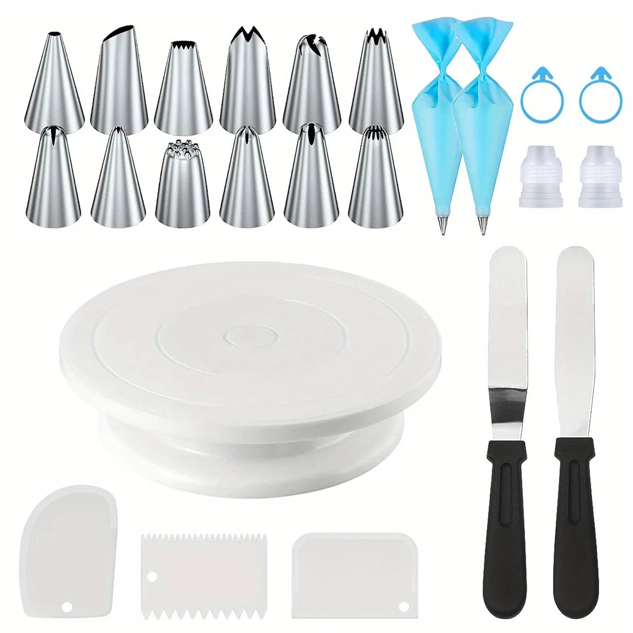 Kit Décoration Gâteaux 24 pcs – Plateau Tournant & Douilles avec accessoires pour pâtisserie créative