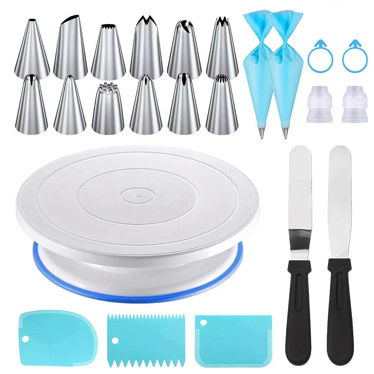 Kit Décoration Gâteaux 24 pcs comprenant un plateau tournant, douilles et accessoires pour pâtisserie