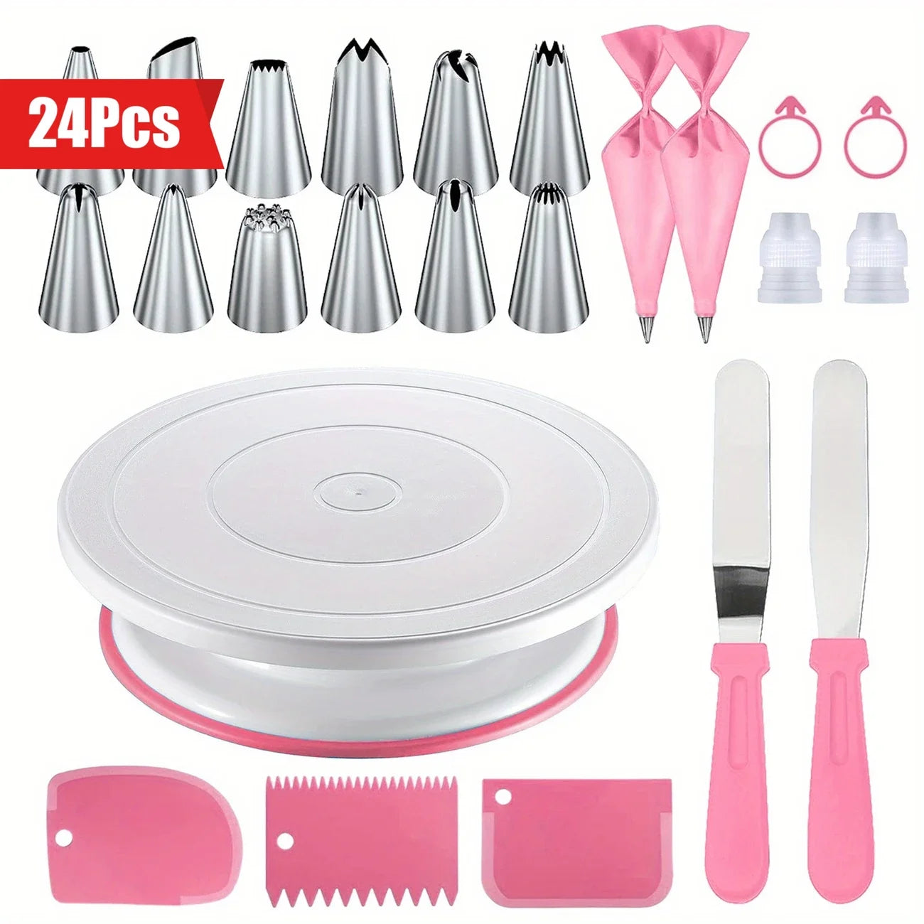 Kit Décoration Gâteaux 24 pcs – Plateau Tournant & Douilles avec ustensiles pour la décoration professionnelle