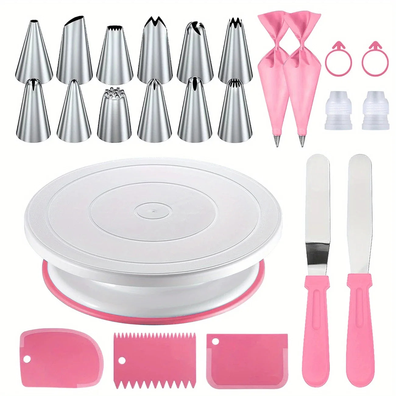 Kit Décoration Gâteaux 24 pcs – Plateau Tournant & Douilles avec ustensiles pour pâtisserie