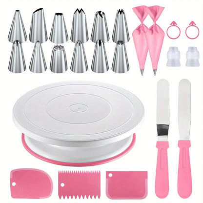 Kit Décoration Gâteaux 24 pcs – Plateau Tournant & Douilles avec ustensiles pour pâtisserie
