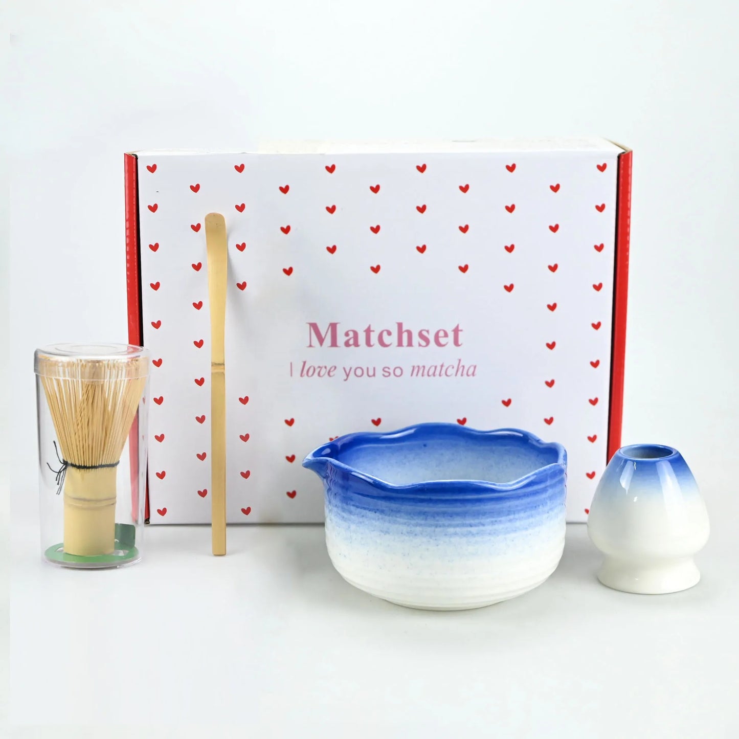 Kit Matcha Traditionnel – Chawan, Chasen, Chashaku & Support, idéal pour préparer du matcha authentique.