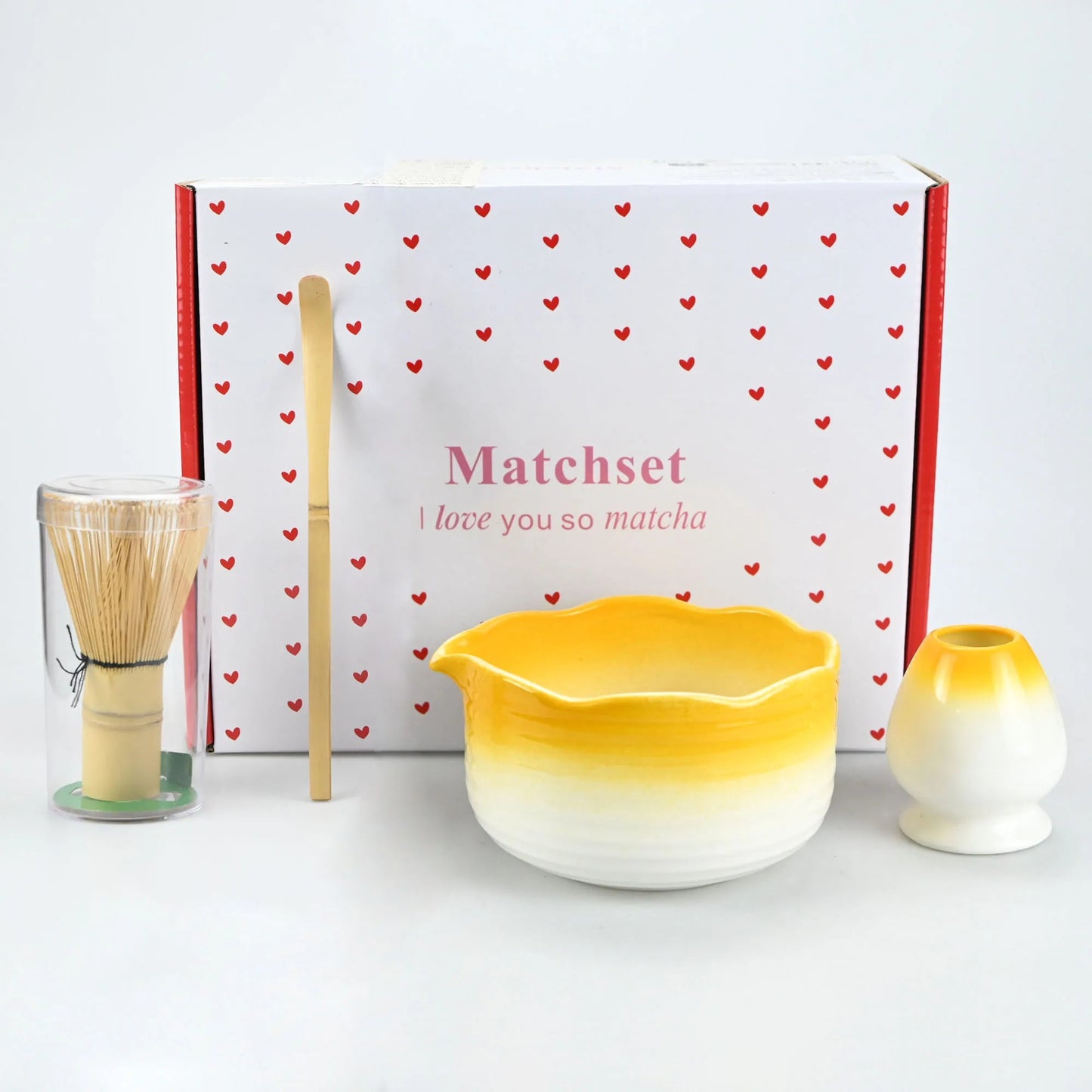Kit Matcha Traditionnel – Chawan, Chasen, Chashaku & Support comprenant un bol et accessoires pour la préparation du matcha