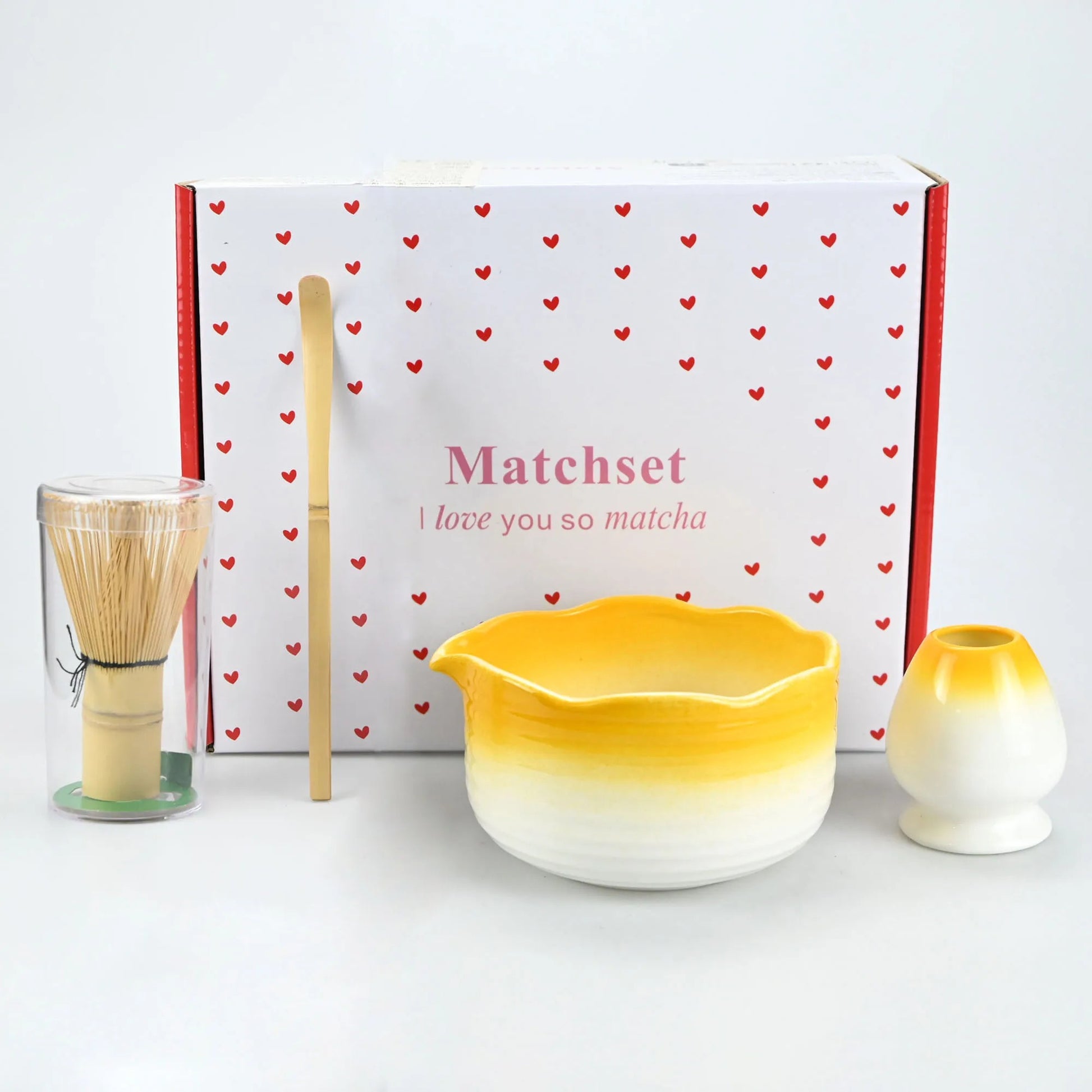 Kit Matcha Traditionnel – Chawan, Chasen, Chashaku & Support comprenant un bol et accessoires pour la préparation du matcha