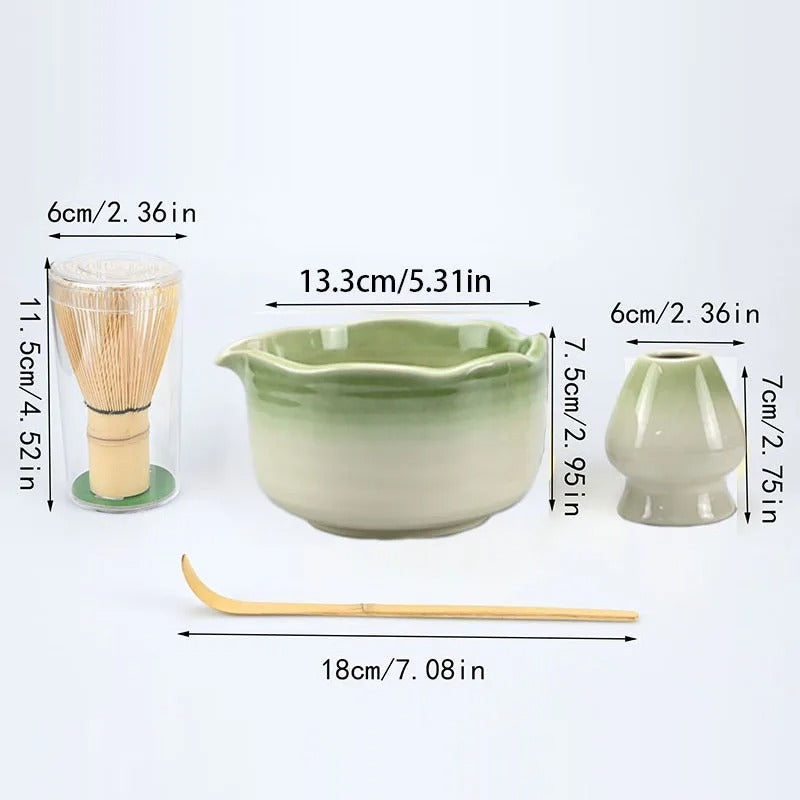 Kit Matcha Traditionnel – Chawan, Chasen, Chashaku & Support en céramique et bambou avec mesures