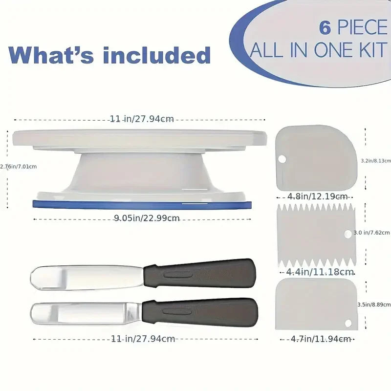 Kit plateau tournant et outils déco gâteaux complet avec 6 pièces incluant plateau et spatules Ustensile de chef